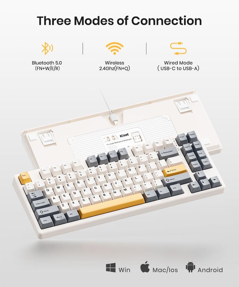 Kisnt Wireless Mechanical Keyboard,Gasket Mounted with Creamy Sound,Bluetooth/2.4GHz/USB-C,Custom Hot Swappable,RGB Backlit,75% Compact Layout for Gaming/Typing/Win/Mac/PC (Retro Beige,Linear Switch) - Image 3